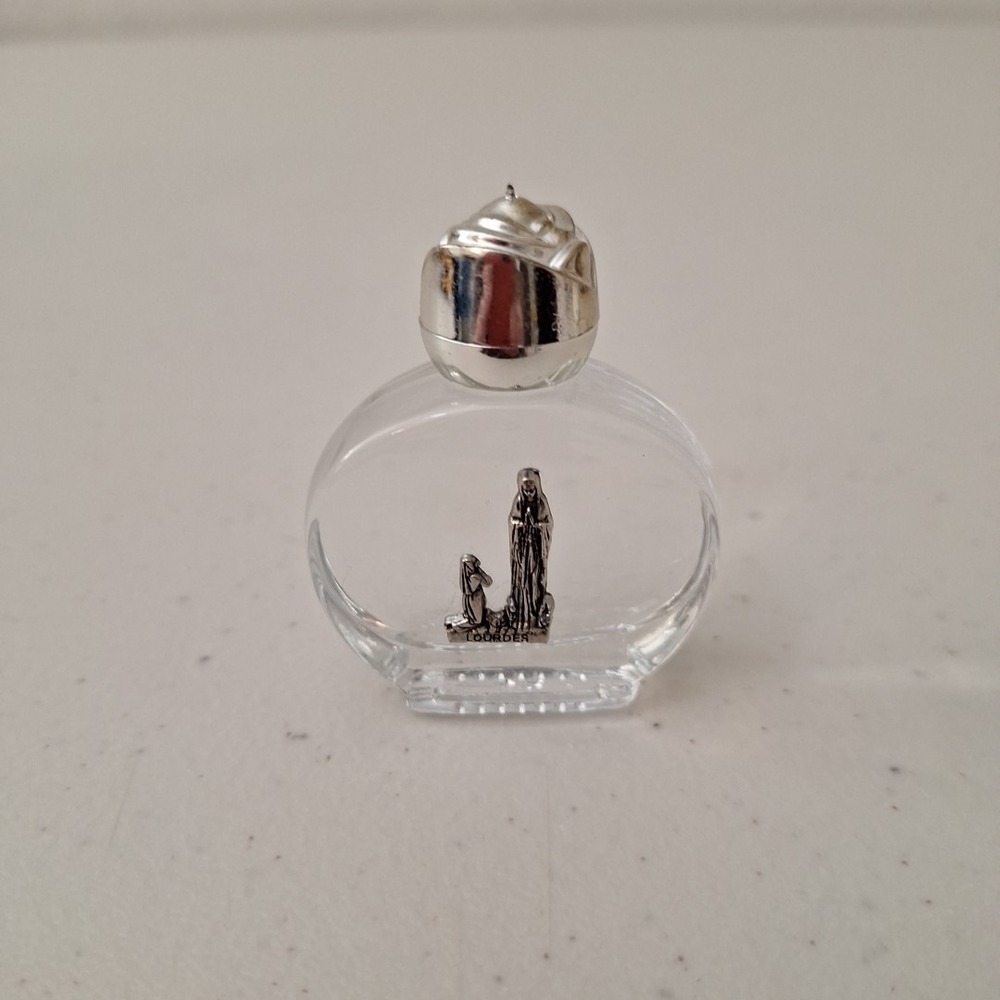 Lourdes French Catholic bottle Of Holy Water Mother Mary in Silver plated - Picture 4 of 10